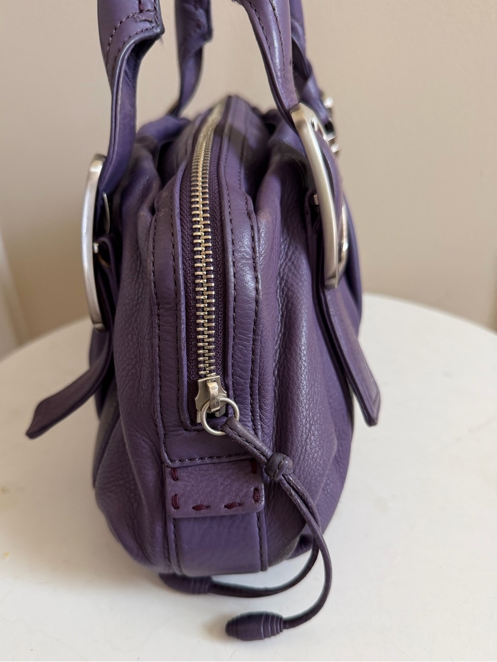 Cole Haan Purple & silver pebbled leather Satchel handbag Purse - Picture 7 of 9